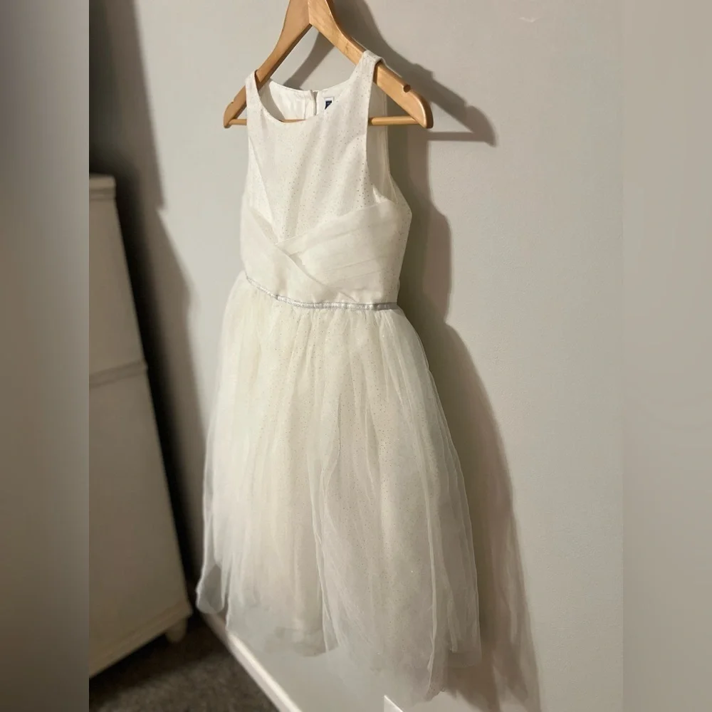 Janie and Jack 12 Ivory White Pleated Shimmer Tulle Starry Night Formal Dress